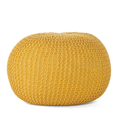 Yellow Cotton Knitted Pouf, - & Floor Refreshing, 200 Lb Weight Capacity, Decorative Item, Spot Clean, Beads Filled, 20" X 12 Pouf Assurance, Beautifying Thing,