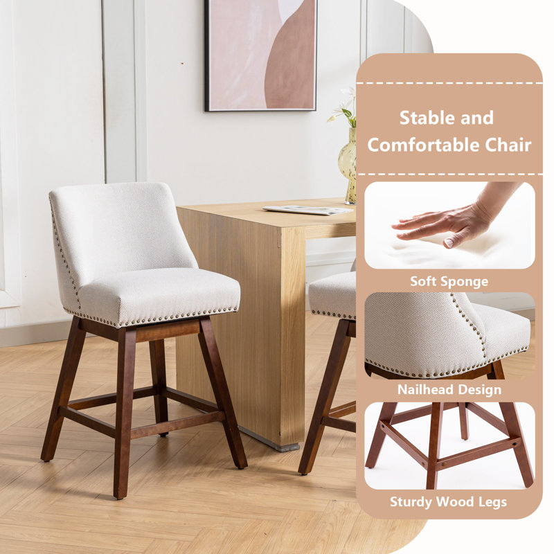 Fabric Swivel Counter Height Bar Stools(Set of 6), Beige