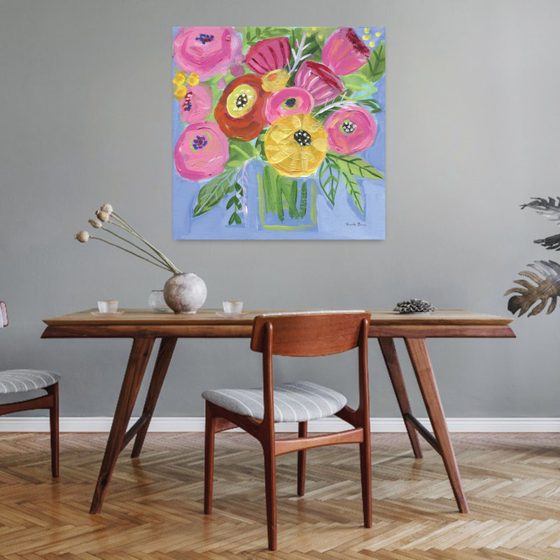 Bouquet contemporain lumineux avec art bleu vif, H 32 po x l 32 po