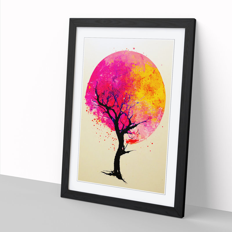 Peach Blossom Tree Splatter Vol.4 - Single Picture Frame Print, 64cm H x 46cm W x 2cm D, Oak