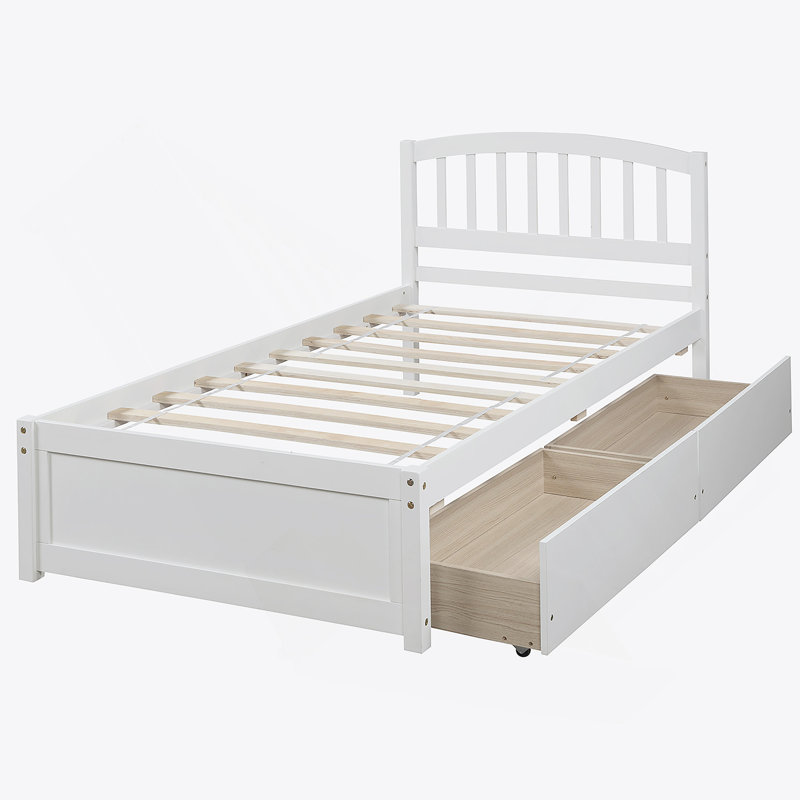 Twin Platform Storage Bed Wood Bed Frame with Two Drawers and Headboard