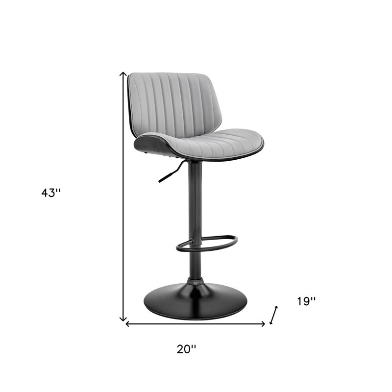 Tabouret de bar réglable en similicuir noir et acier, Siège gris / cadre noir