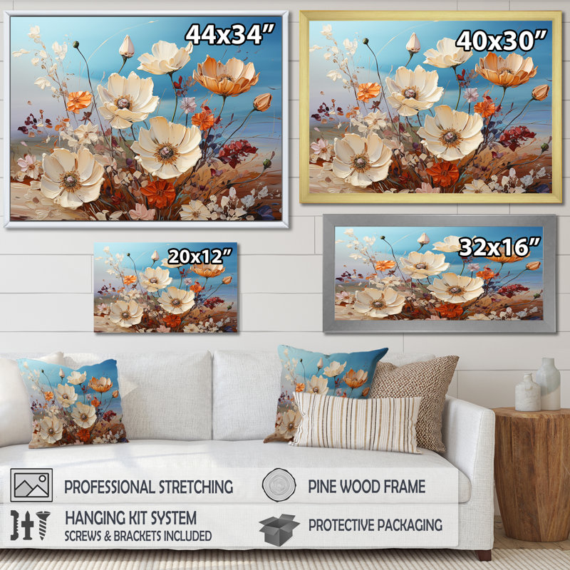 «White Wildflowers Farmhouse Charm» sur impression sur toile, Toile tendue, H 12 po x l 20 po x P 1 po