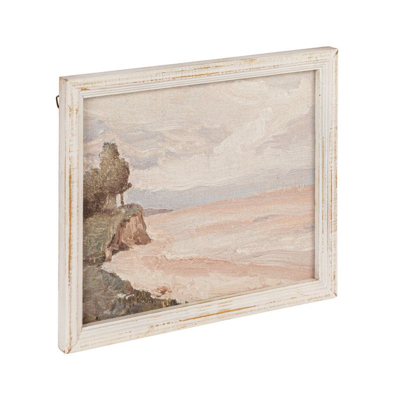 Multicolore, décoration murale encadrée en bois avec paysage de bord de mer