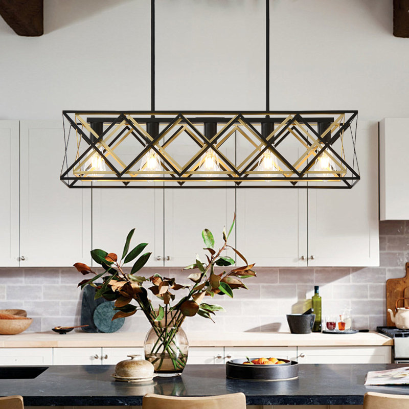 Lustre de salle à manger rectangulaire à 5 lumières pour îlot de cuisine
