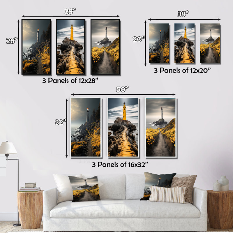 «Coastal Sky Misty Horizon», 3 pièces, H 32 po x l 48 po, Toile tendue