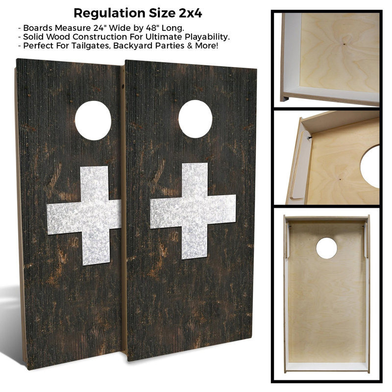 Ensemble de 2 panneaux de cornhole à thème drapeau 2 pi x 4 pi avec étui et lumières, Gris, Suisse