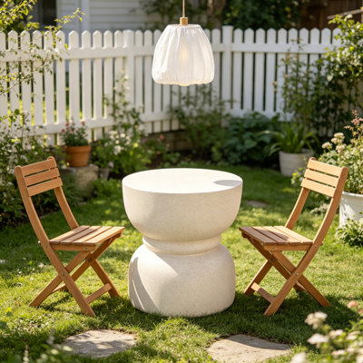 Outdoor Concrete Side Table With Rounded Waist – Imitation Natural Stone Texture, Decorative Indoor Outdoor Garden Stool & Patio Accent Table