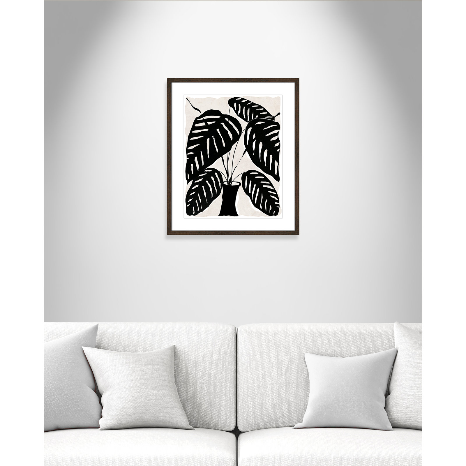 Black and White Potted Plant I Print, 25.5" H x 21.5" W x 0.75" D, Walnut Framed