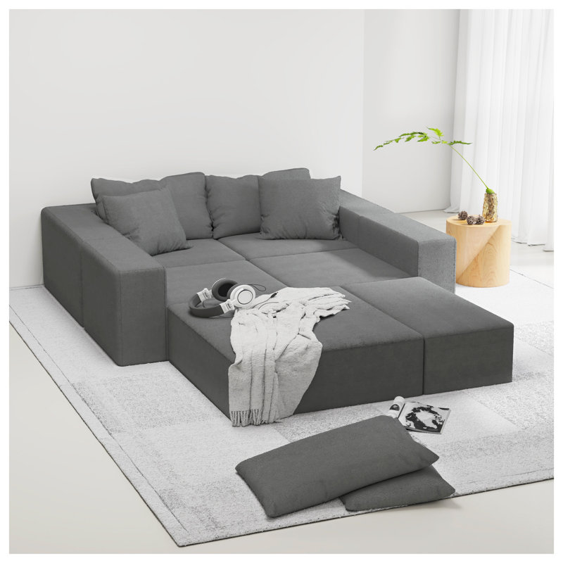 Canapé modulaire en chenille moderne - Ensemble de canapé de salon en L de 132 po avec coussins et sans assemblage