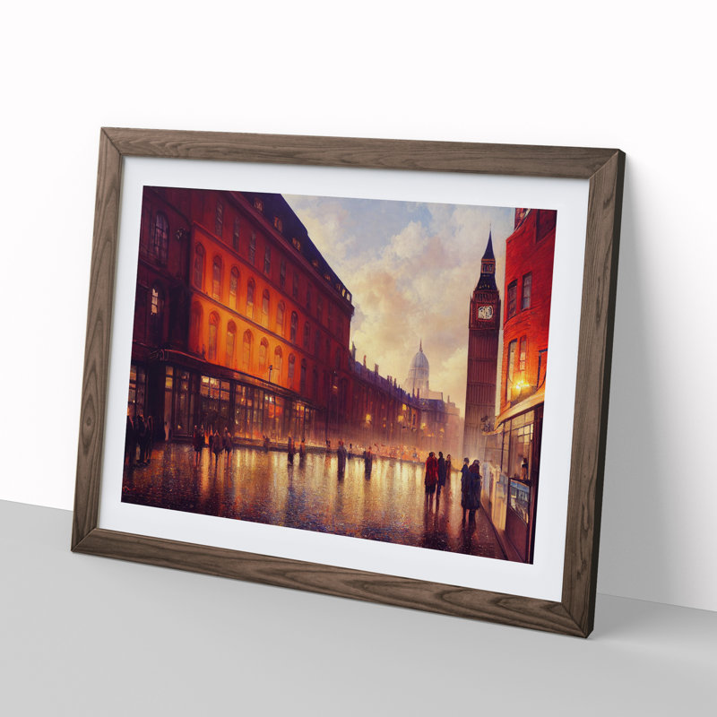 London City - Single Picture Frame Painting, 34cm H x 46cm W x 2cm D, Walnut