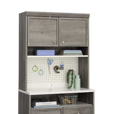 Versatile Craft Storage Hutch With Adjustable Shelves And Pegboard Back, Ideal For Organized Workspaces And Small Rooms.
