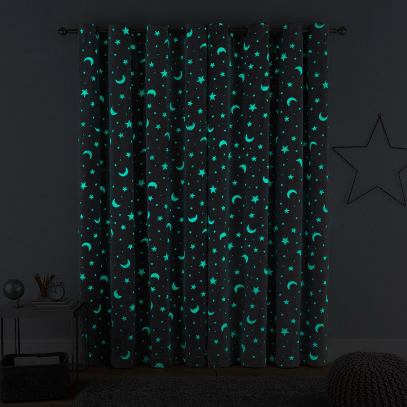 Moon And Stars Semi Sheer Curtain Panel Pair, 117 W x 137 D cm
