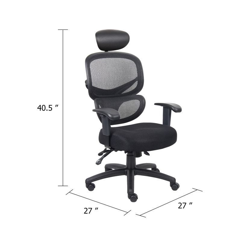 Chaise de travail multifonctionnelle Samy, appui-tête, filet noir, rembourrage Serenesoft