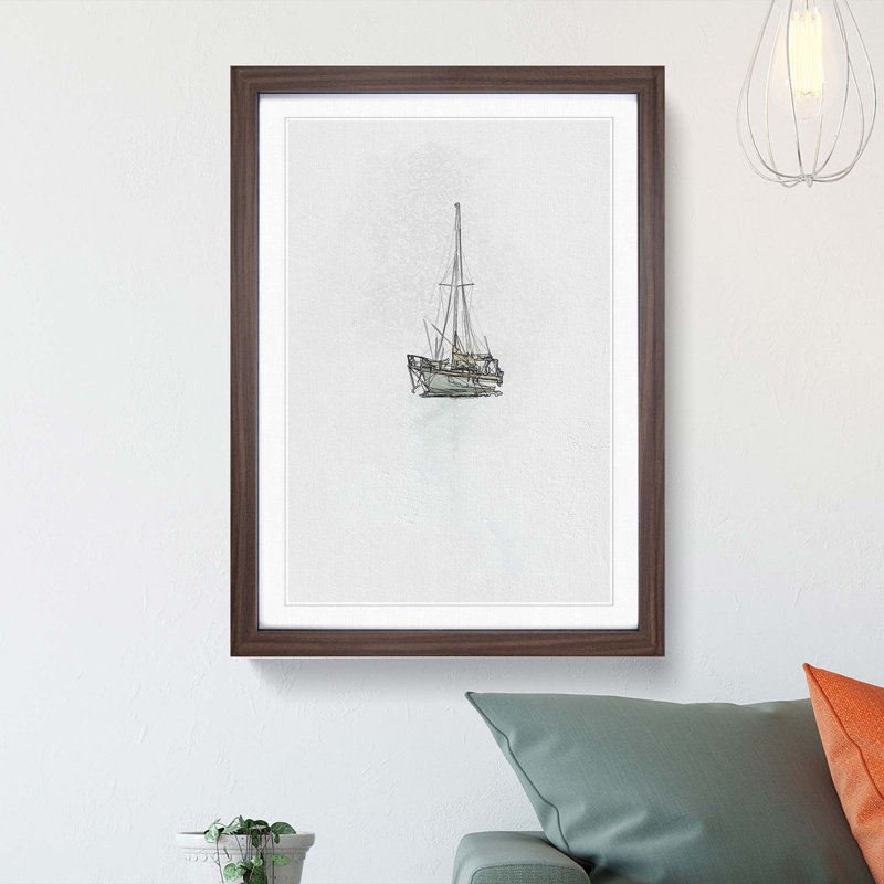 Sailboat in the Fog in Abstract - Picture Frame Graphic Art Print, 91cm H x 60cm W x 2cm D, Walnut
