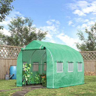 3x2m Walk In Polytunnel Greenhouse, Garden Grow House With Roll-up Door & Side Windows, Uv Protected Pe Cover, Galvanised Steel Frame, Green