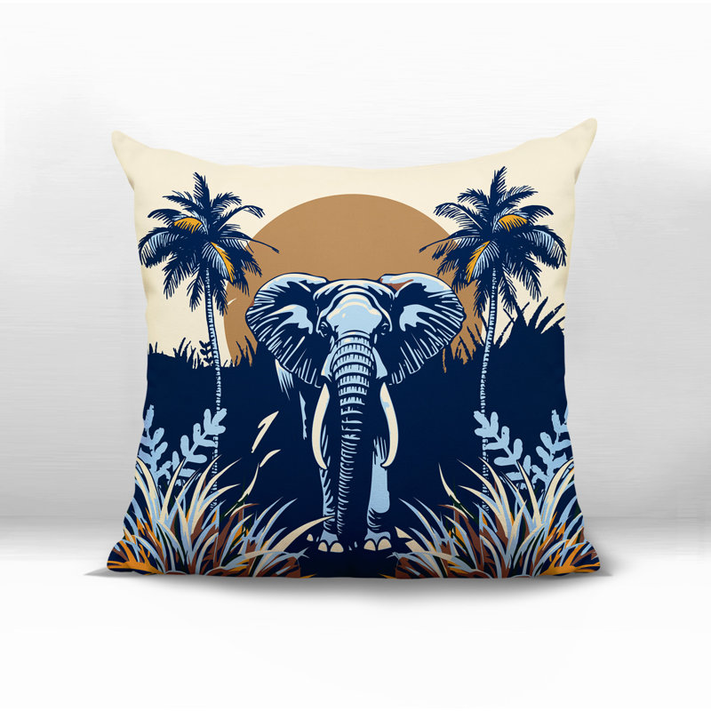 Coussin décoratif intérieur / extérieur Sima Elephant, Bleu, Carré 15 po