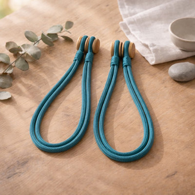 Set of 2 Magnetic Curtain Tiebacks – Double Braided Cord with Wooden Tips