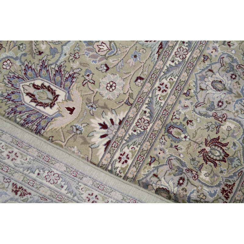 Wool Oriental Area Rug in Light Green/Wine