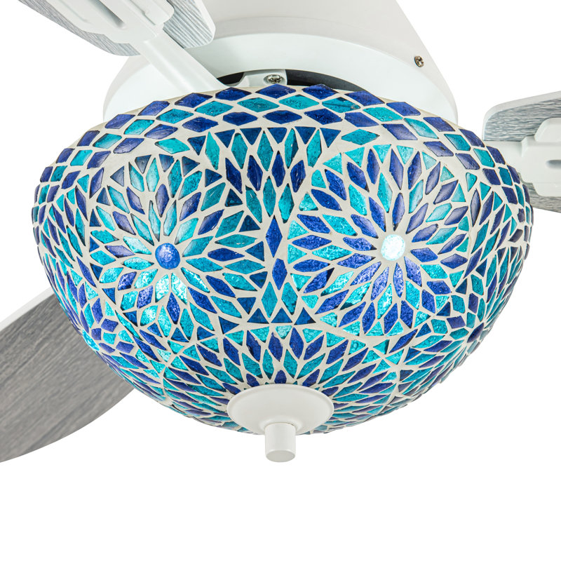 Ventilateur de plafond d'intérieur en mosaïque multicolore à DEL 42 "avec télécommande Pierre, Blanc