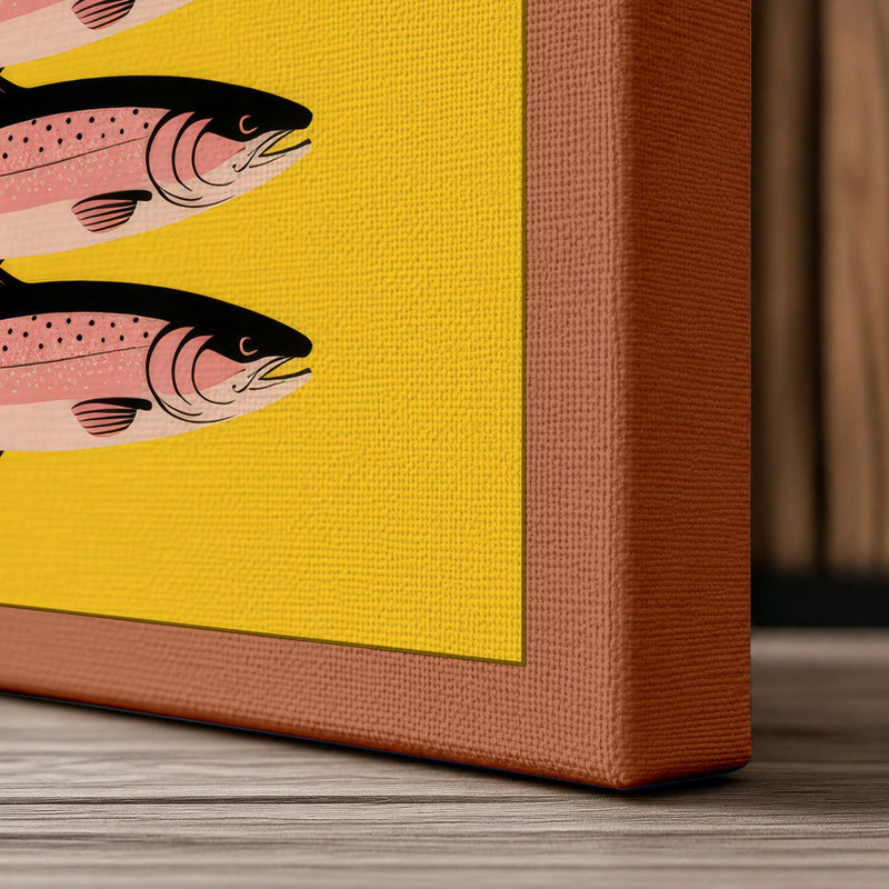 Six Fish Pattern Modern - Wrapped Canvas, 18x12 - 45.7 x 30.5 cm, Terracotta Border