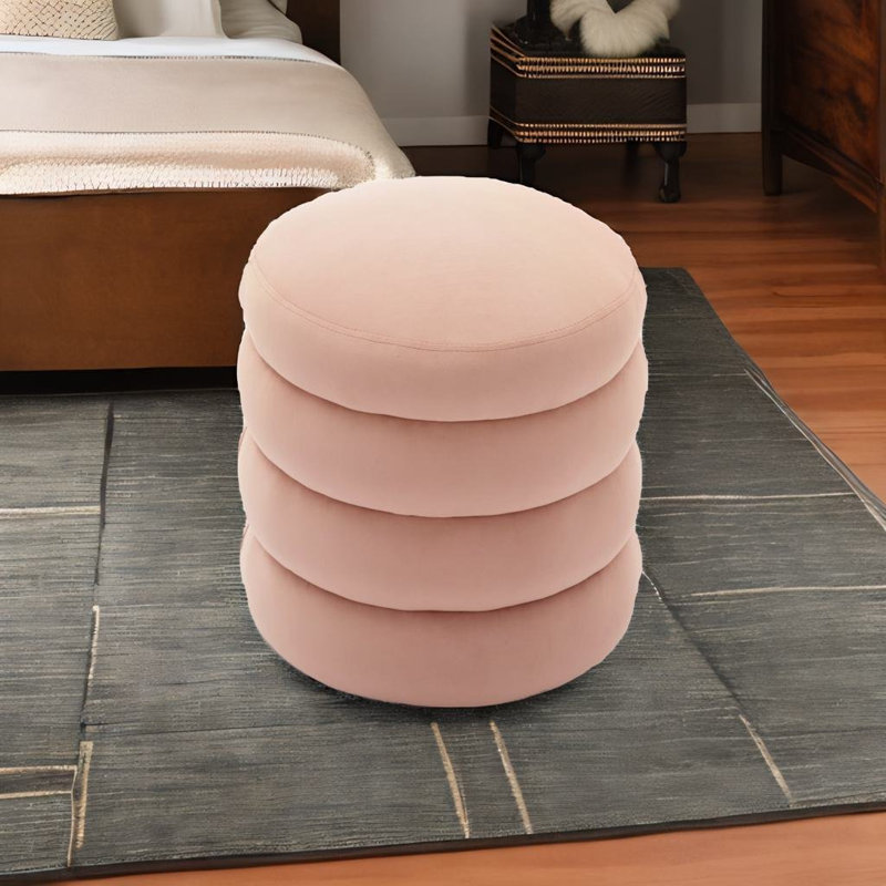 Jaeya Velvet Ottoman, Pink Velvet