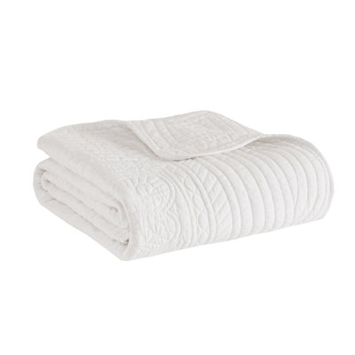 Jeté matelassé surdimensionné avec bords festonnés blanc 60 po x 72 po
