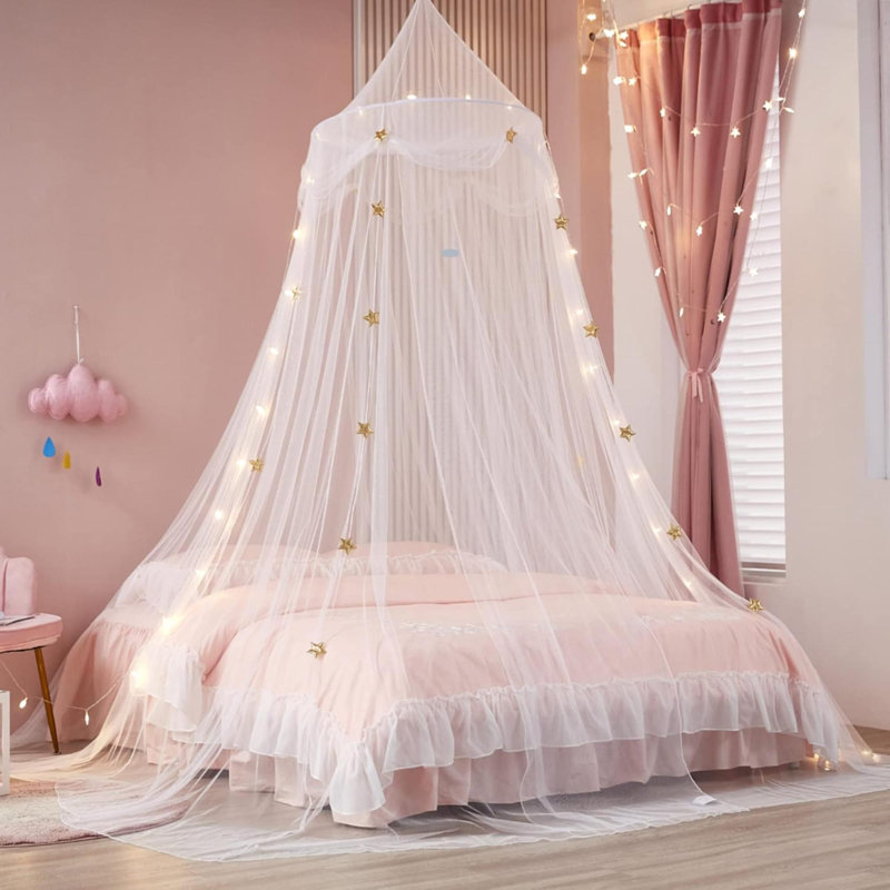 Bed Canopy With Lights For Girls, Star Princess Crib Canopy Curtains,Extra Large Dome Mosquito Net Reading Nook Canopy For Kids Boys Twin Full Queen Size Bed,Fire Retardant Fabric