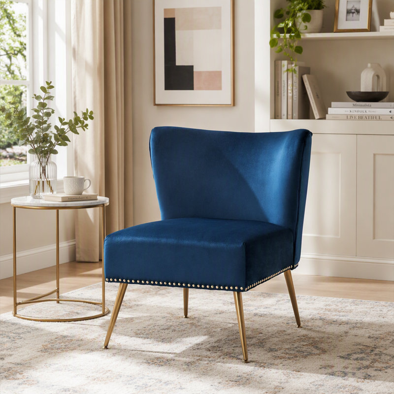 Fauteuil d'appoint en tissu imprimé, fauteuil de chambre sans accoudoirs avec pieds en métal, fauteuil d'appoint rembourré moderne pour le salon, la chambre et les petits espaces