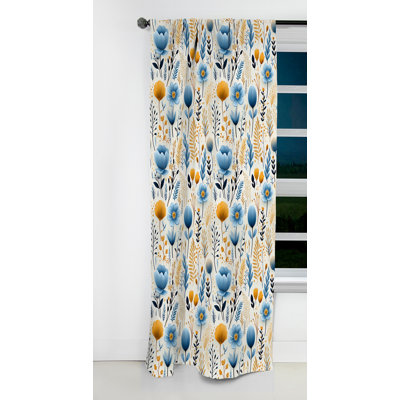 Motif de ferme bleu et jaune - Rideau floral - Rideau floral occultant en velours - 1 panneau
