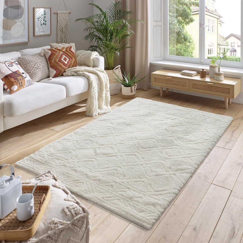 Tapis rectangulaire en polyester tissé à la machine de couleur unie ivoire Paris, Rectangle 7 pi 8 po x 10 pi 1 po