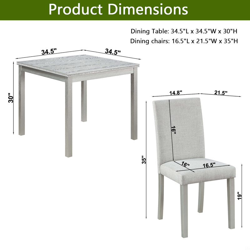 Ensemble de table de salle à manger en bois 5 pièces, ensemble de table de cuisine avec une table carrée et 4 chaises rembourrées