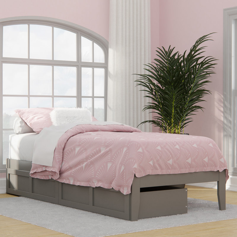 Lit plateforme avec rangement Aayanna, Gris, Simple TG