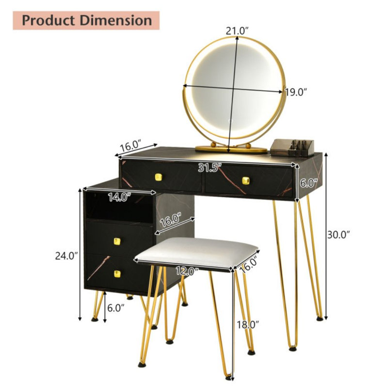 Ajesh Vanity, Black/Gold