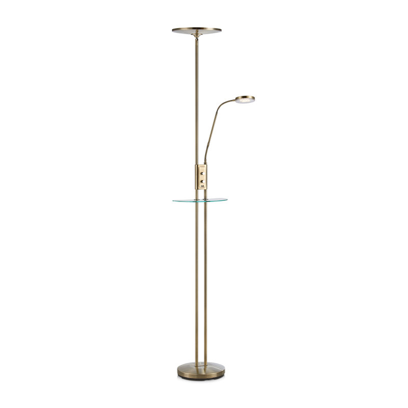 Jareth 181cm LED Tray Table Floor Lamp with USB, Brushed Brass