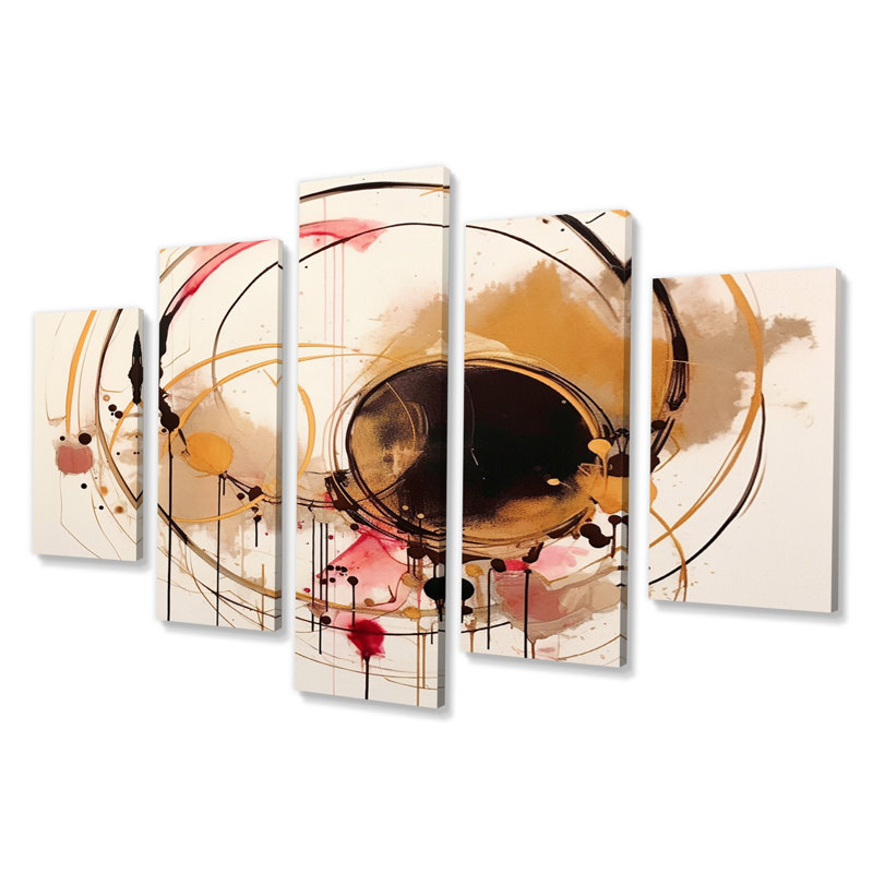Abstraction rose or architecturale - décoration murale géométrique moderne - 5 panneaux