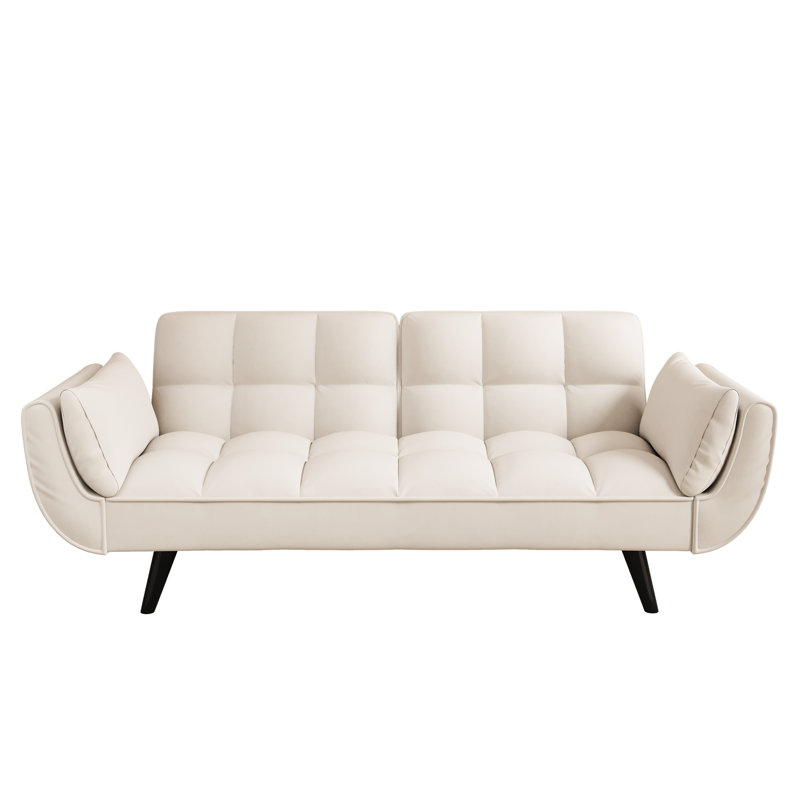 57 pouces convertible beige, confortable pour appartement, 2, réglable, facile à assembler, chambre à coucher, velours doux avec deux postures multiples,