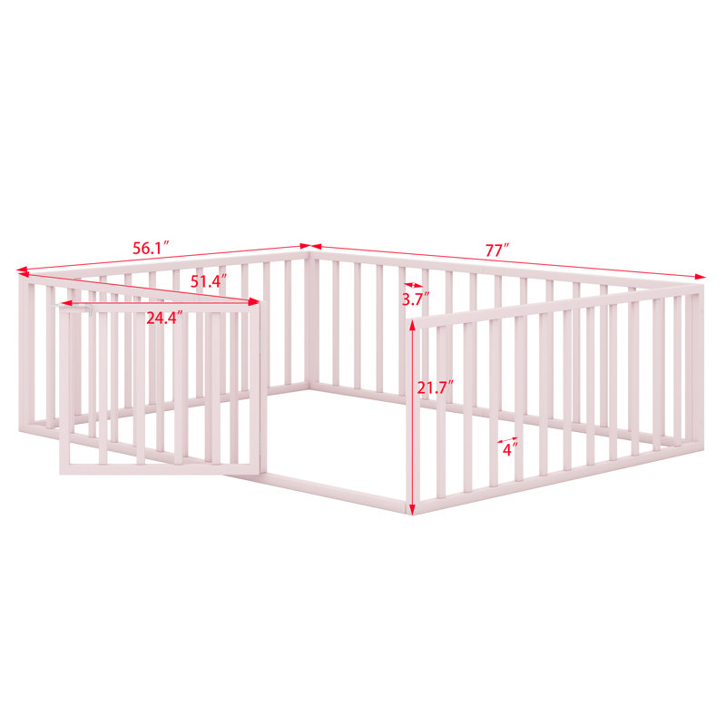Structure de lit en métal avec clôture et porte, Rose