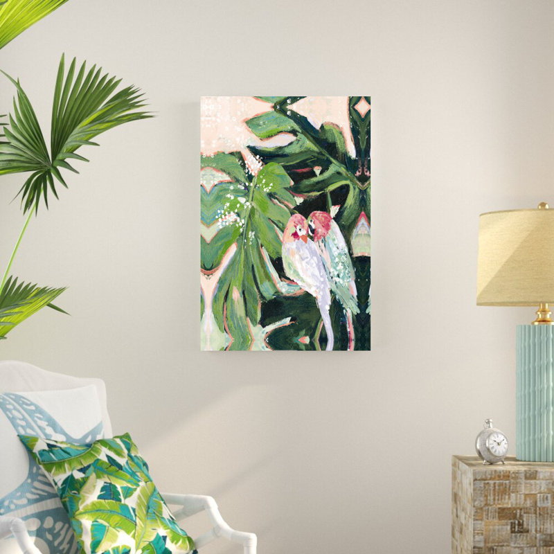 Monstera - feuilles et oiseaux - impression, H 36 po x l 24 po