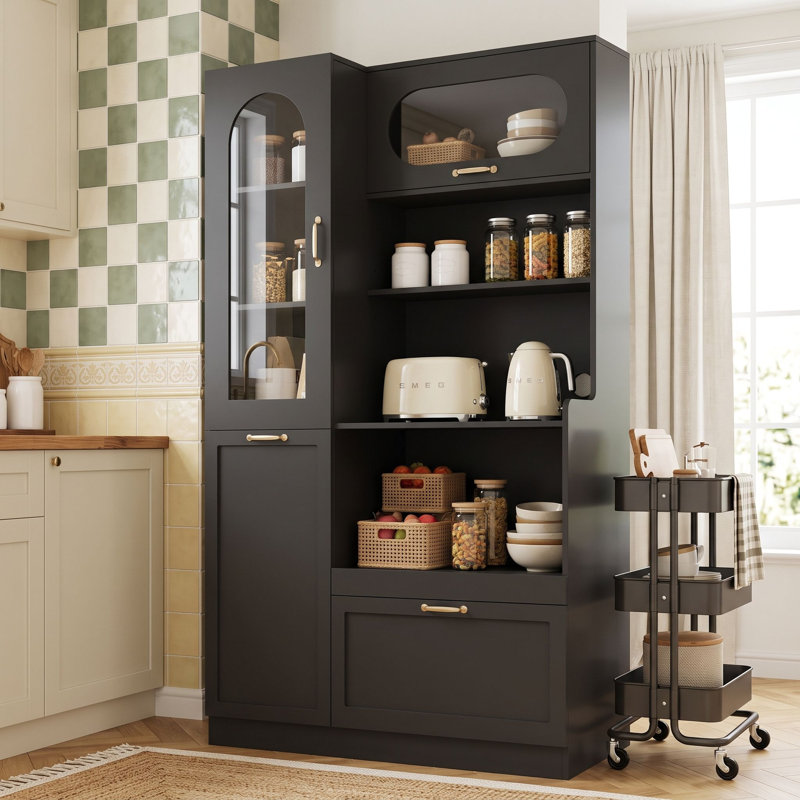 Garde-manger avec armoire, tiroir et tablettes réglables, Noir