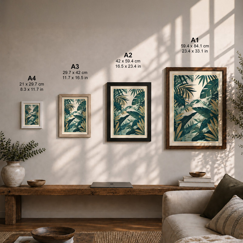 Layered Tropical Foliage Botanical - Framed Print, A4 - 29.7 x 21.0 cm, White