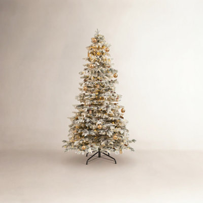 9 FT Pre-Lit Flocked Slender Spruce Artificial Christmas Tree with Pinecones