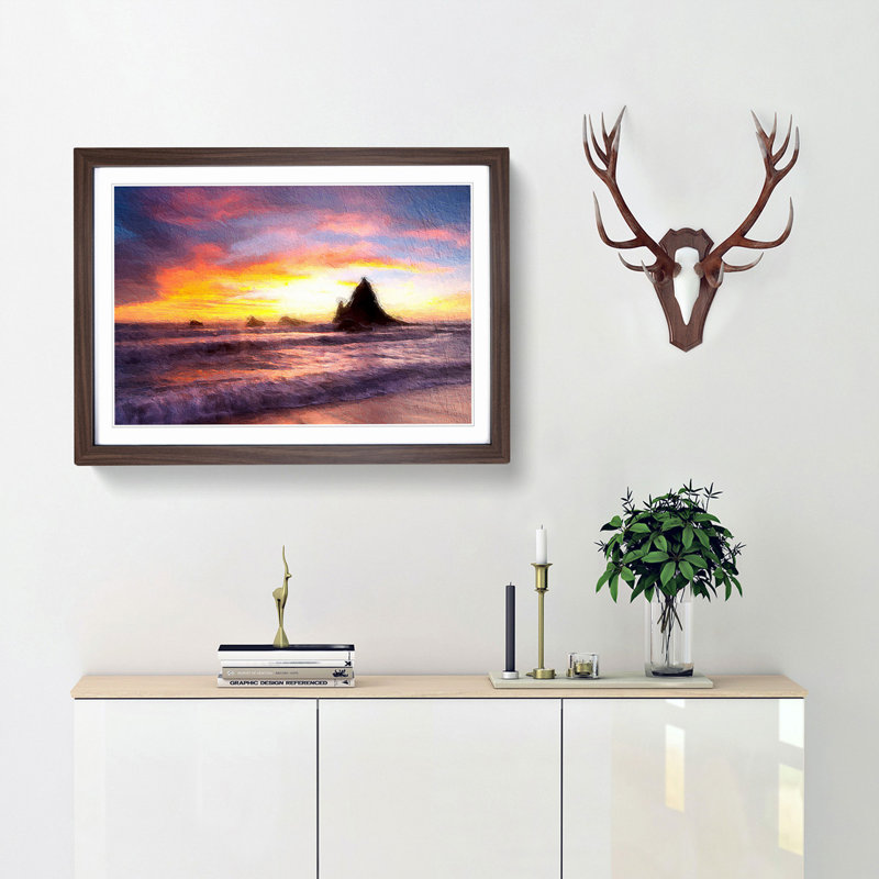Martins Beach - Picture Frame Painting Print, 27cm H x 36cm W x 2cm D, Walnut Framed