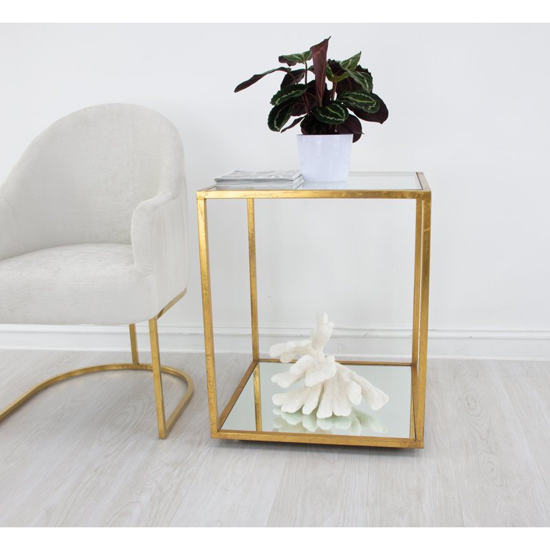 Emily Glass End Table, Antiqued Gold Leaf