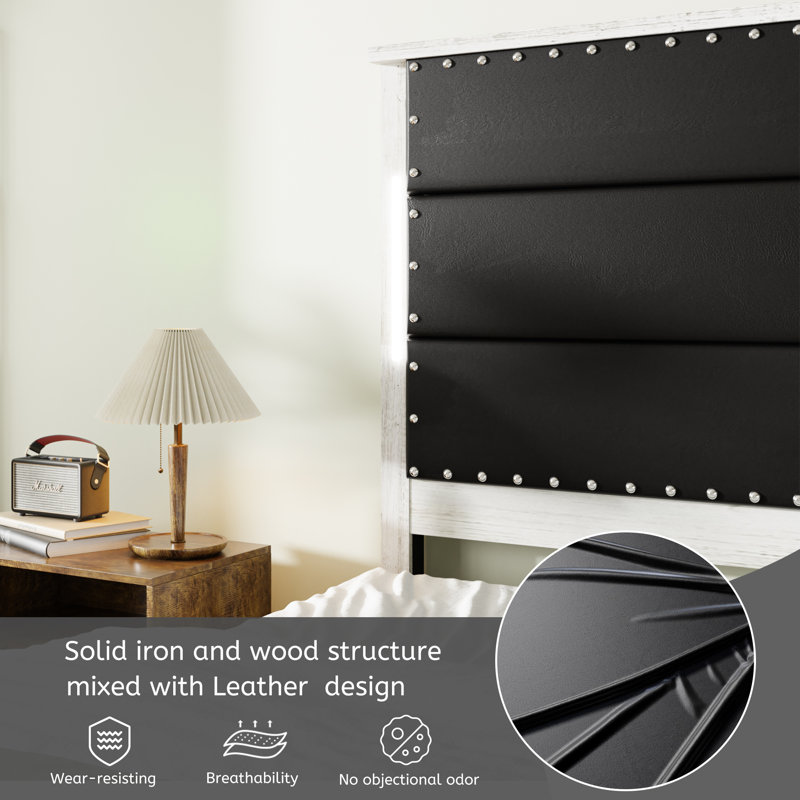 Upholstered Bed Frame With Headboard, Black, No Drawers, King