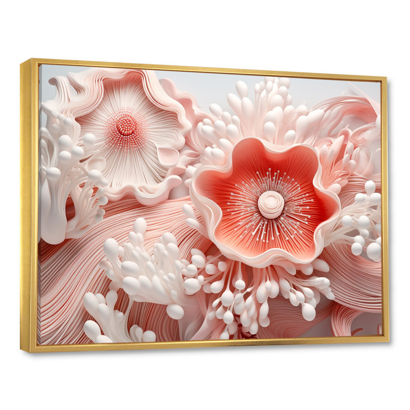 «Giant Plumose Anemone Collage I», reproduction sur toile florale, Cadre flottant doré, H 34 po x l 44 po