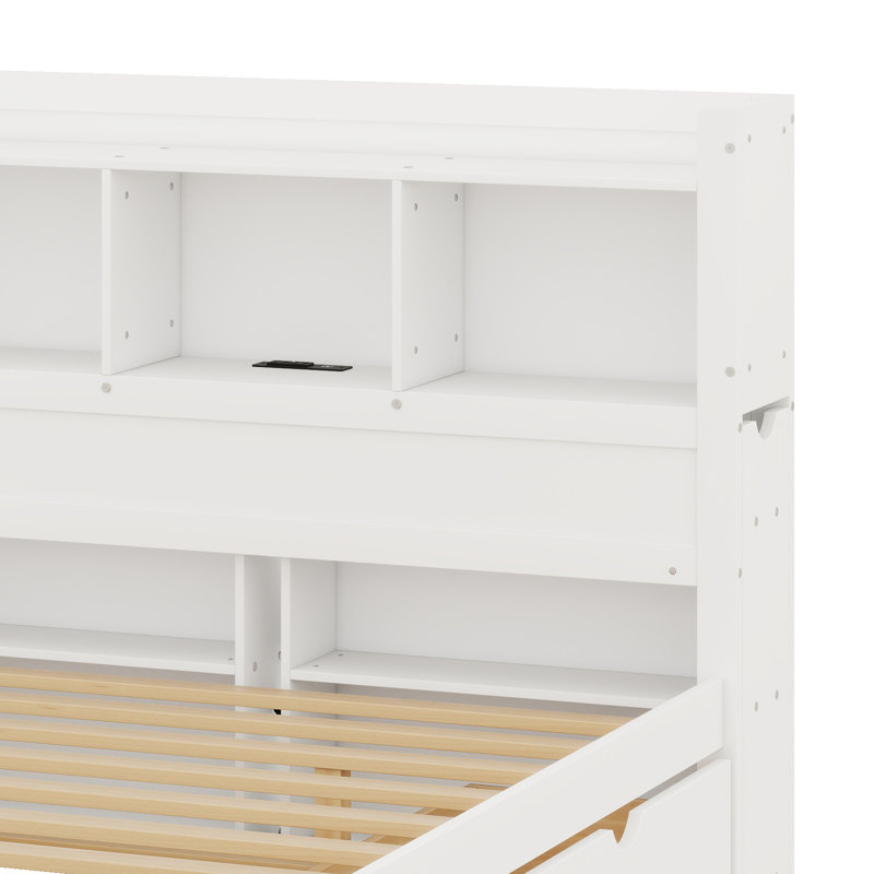 Maximiser l'espace de rangement avec lit gigogne, 2 tiroirs et tablettes coulissantes, Blanc