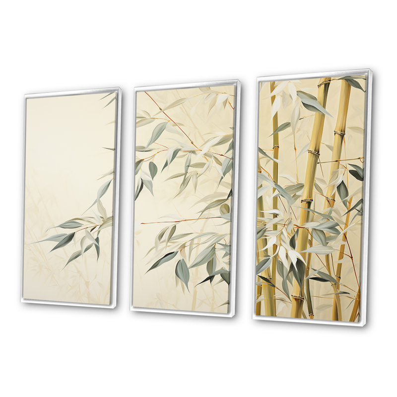 Ensemble de salon mural en bambou Mute Embrace VI, H 28 po x l 36 po x P 1 po, Cadre flottant blanc