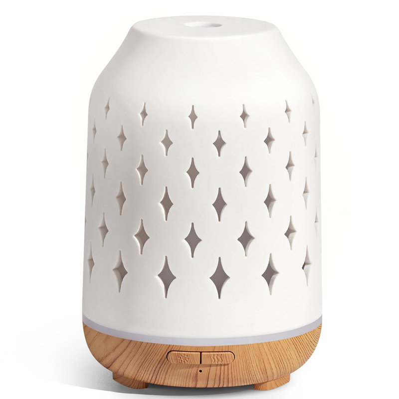 Diffuseur d'aromathérapie, diffuseur en céramique d'humidificateur ultrasonique à brume froide 150 ml pour diffuseur d'air domestique avec 2 modes de brume sans eau, arrêt automatique, blanc