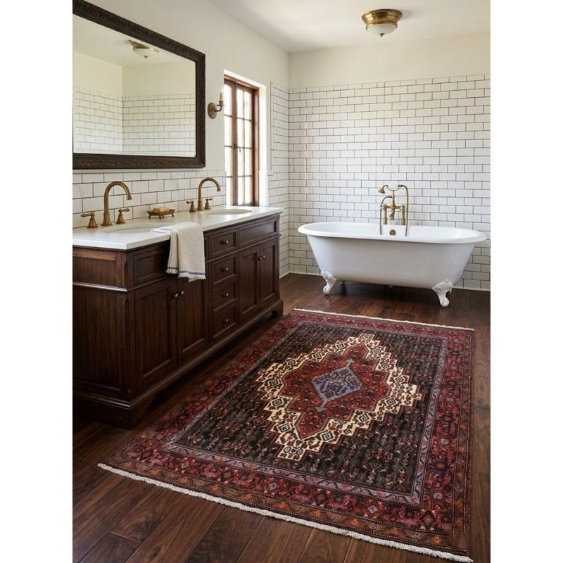 Tapis oriental rouge / beige en laine noué à la main